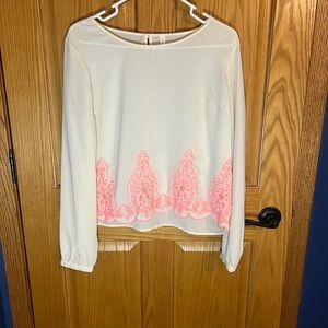 🫶 Gorgeous Target Elegant Cream and Pink Lace Women's Top Size LG🫶